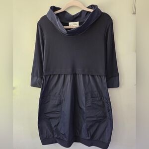 Joseph Ribkoff Black 3/4 Sleeve Mixed Taffeta/Jersey Dress Pockets Navy Size 10